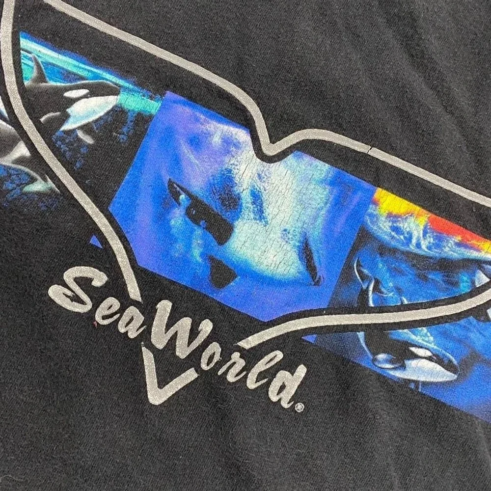 Vintage 90s SeaWorld Black Shamoo Whale Graphic Tee Shirt Size L
